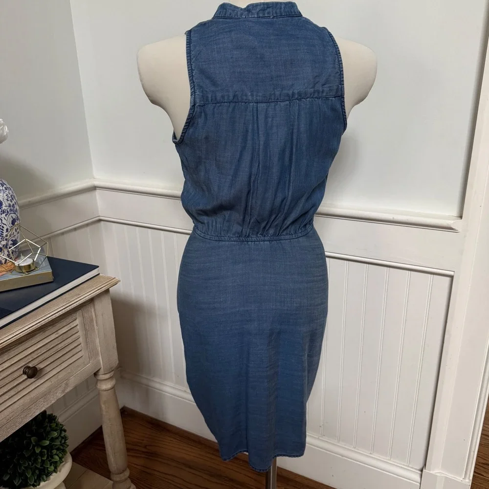 NWT Current Air Los Angeles Blue Chambray Ruched Button Sleeveless‎ Dress XS